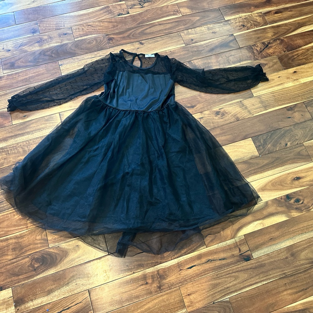 Elegant Black Sheer Dress girls size 14 Wednesday Addams